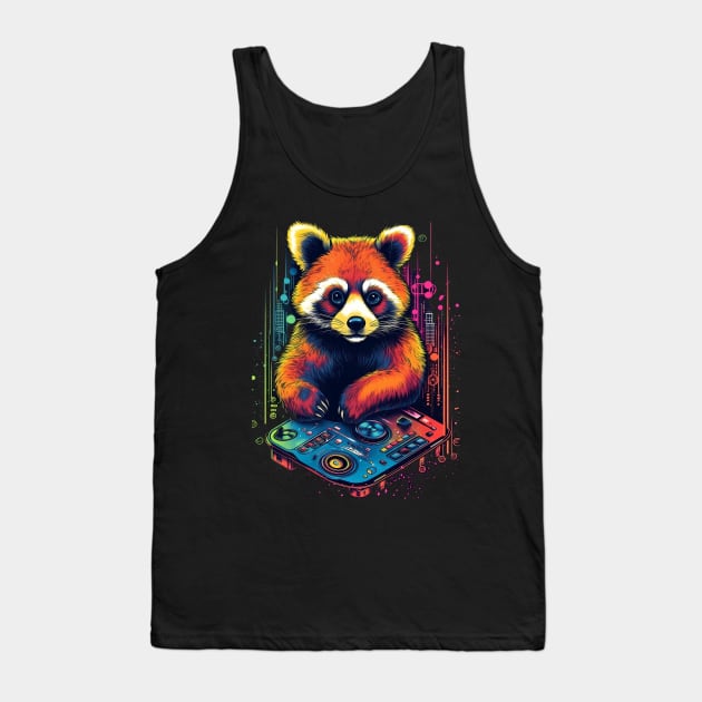 Cosmic Red Panda Mixmaster: DJ of Celestial Beats Tank Top by RetroPrism